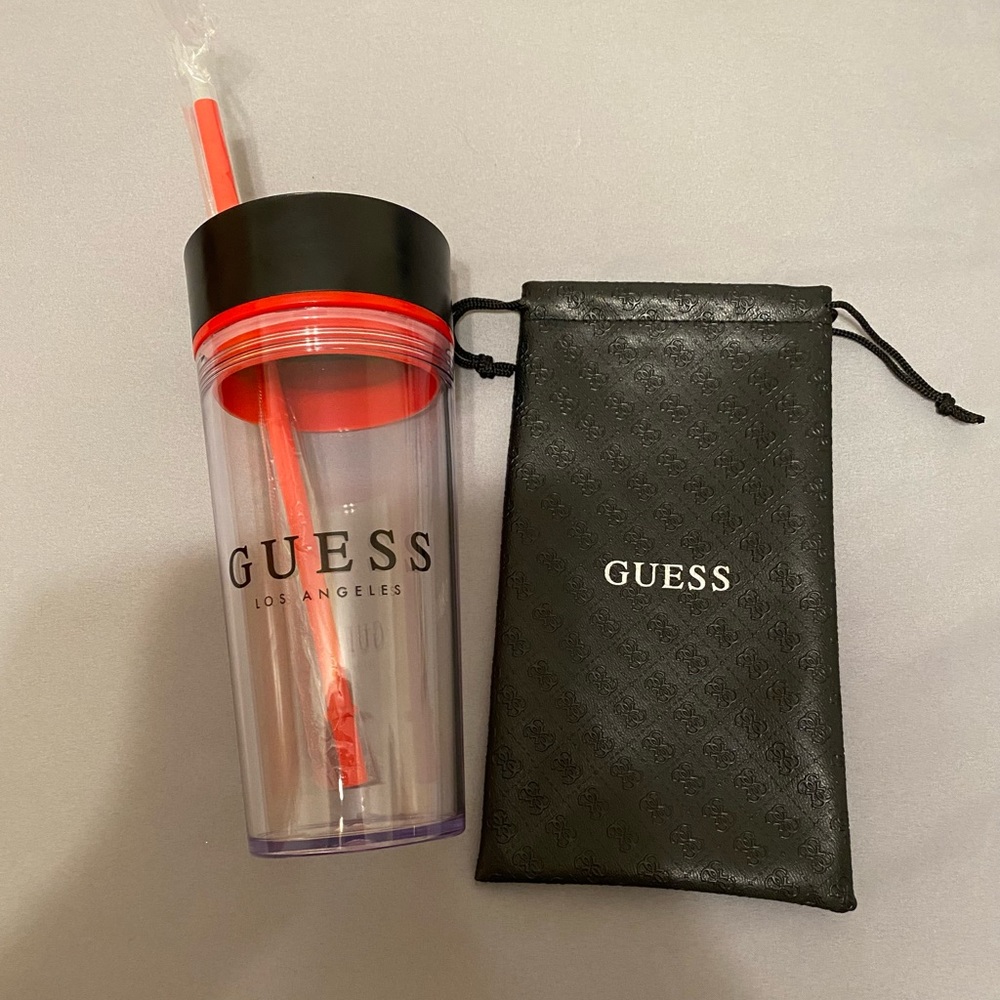 Guess Water Bottle & Leather Sunglasses Case
